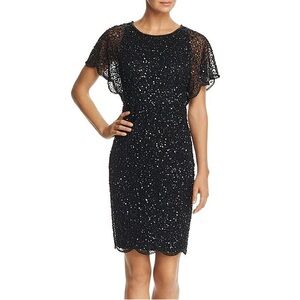 Adrianna Papell Womens Black Flutter Sleeve Dress Size 14